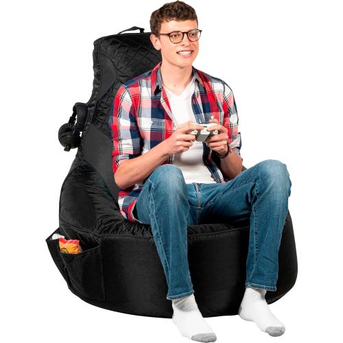 Throne Boss Gaming Bean Bag Chair for Adults with High Back – Large Floor Gaming Chair, Easy to Clean Oxford 420D Fabric, Large Side Pockets, Headphone Hanger – COVER ONLY Add 350 Liters Beans (Black)