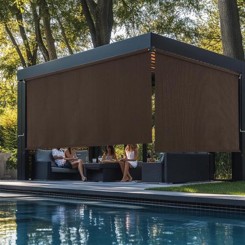 Outdoor Roller Shades，Cordless Patio Roller Up Blinds with Shade Cloth for Porch Gazebo Pergola Balcony Backyard，Mocha，36 Wx72 H