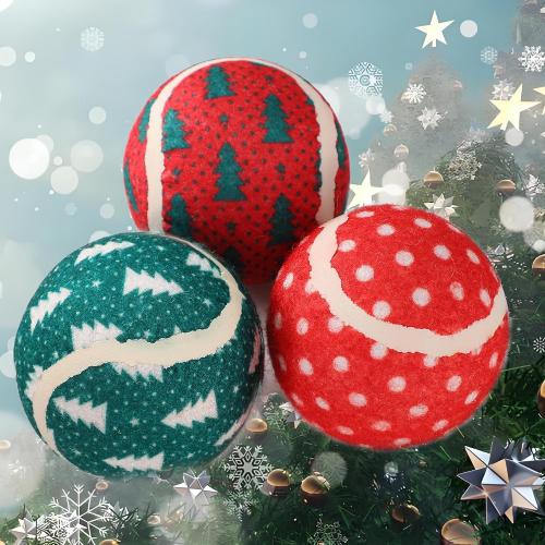 LUCKITTY 3 Packs Christmas Dog Tennis Balls Interactive Toy Puppy for Small Medium Dogs Training Playing- Christmas Tree and Snowflake Patterns 2.5 Inch