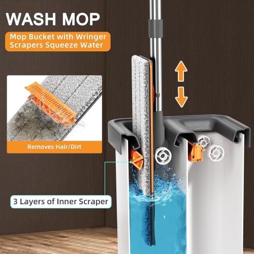 JUDRDO Mop and Bucket with Wringer Set for Home,61 Flat Mop and Bucket System for Floor Cleaning,Wet Dry Mop Window Wall Cleaner with Long Handle,Floor Mop