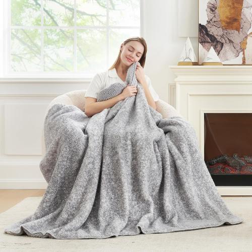 Cozy Bliss Luxury Sherpa Throw Blanket for Couch, Premium Reversible Plush Thick Throw, Warm Cozy Soft Blanket for Home and Gifts (Mottled Grey, 50 x 60)