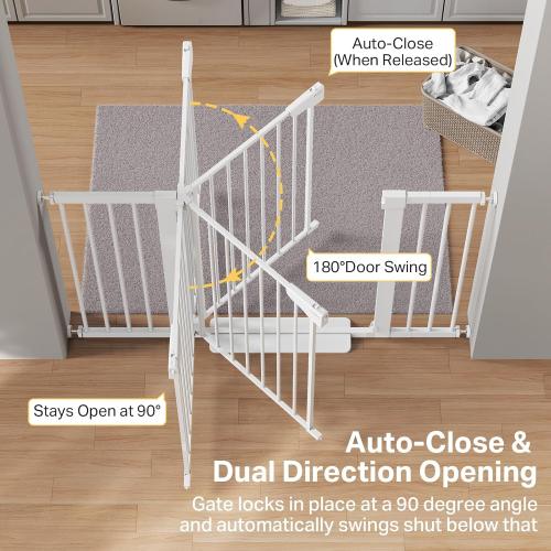 Cumbor 2 Pack 29.7-51.5 Extra Wide Baby Gate for Stairs, Easy Walk Through Dog Gates for Doorways, Pressure Mounted Pet Gate Indoor, Safety Auto-Close Child Gate for Kids with 4 Wall Cups, White