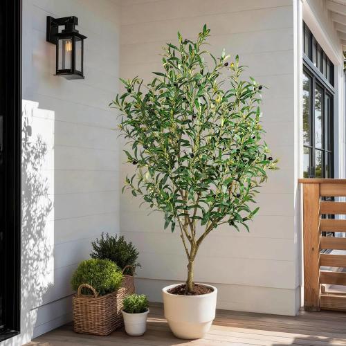 Tall Artificial Olive Tree Faux Trees Indoor Outdoor Realistic Floor Plant Large Fake Plants for House Modern Home Living Room Master Bedroom Office Front Porch Decor Outside Patio para decoracion