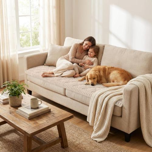 Smiry Pet Couch Covers for Dogs Washable, Non-Slip Fuzzy Couch Covers for 3 Cushion Sofa Pet Friendly, Soft Thick Furniture Protector Sofa Slipcover Mat for Dogs (Apricot, 27.6 x 70.9)