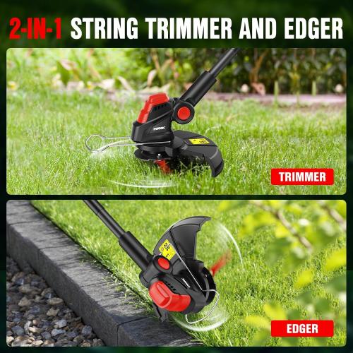 EWORK Weed Wacker Cordless, 2-in-1 String Trimmer and Edger with 2 Batteries, Upgraded Cutter Blade, 20V Lightweight Electric Weed Eater for Lawn, Yard and Garden