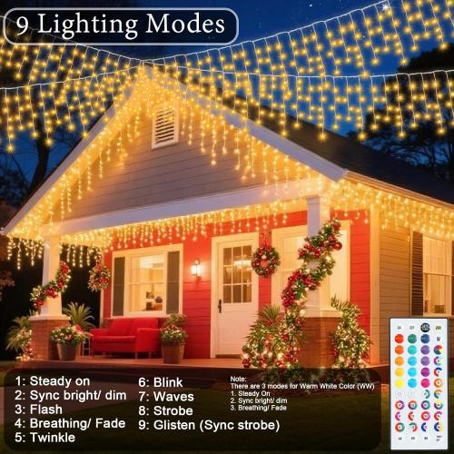 35 Colors Icicle Lights for Outside, 48FT Icicle Christmas Lights | Outdoor Roof Christmas Lights with Remote, Color Changing LED Hanging String Lights for Roof Window Halloween Decorations