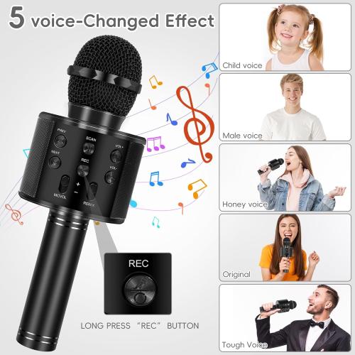 KIDWILL Wireless Bluetooth Karaoke Microphone for Kids and Adults, 5-in-1 Portable Handheld Karaoke Mic Speaker Player Recorder with Adjustable Remix FM Radio for Girls Boys Teens Adults
