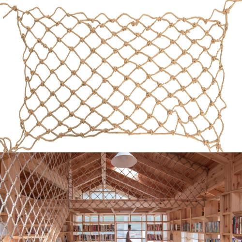 Hemp Rope Net (4ft x 16ft) Heavy Duty Natural Jute Rope Climbing Safety Netting for Balcony, Stairs, Fence, Garden, Playground Protection & Indoor/Outdoor Decor