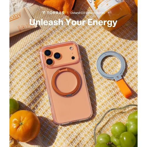 TORRAS 360 Magnetic Stand for iPhone 17 Pro Max Case, [Fit for MagSafe] [4X Military-Grade Protection] Slim Case for iPhone 17 Pro Max 6.9 2025, Clear-Orange, Ostand O3 Fitness Series