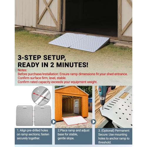 Heavy-Duty Shed Loading Ramps Kit, 29 x 48 Inch, 2-Pack | Anti-Slip Punch Plate for Riding Mowers Lawn Tractors Snow Blowers Garden Carts, Shed Garage Shipping Container Access Ramp