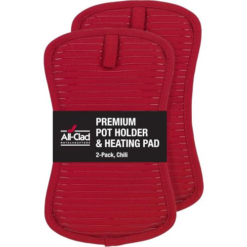 All-Clad Premium Pot Holder & Heating Pad, (2-Pack) Heat Resistant to 500 Degrees, 100% Cotton 10x6.25 for Kitchen and Barbeque, Chili Red