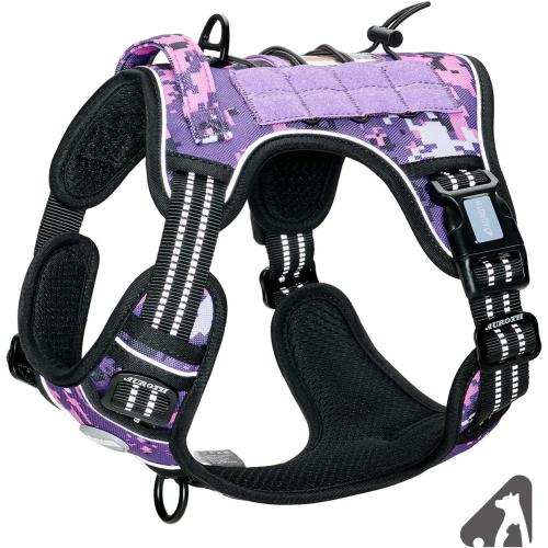 Size M....Auroth Tactical Dog Harness for Small Medium Large Dogs No Pull Adjustable Pet Harness Reflective K9 Working Training Easy Control Pet Vest Military Service Dog Harnesses (M, Purple Camo)