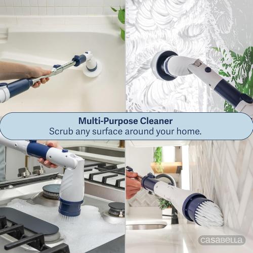Casabella Power Spin Scrubber, Extendable to 47.5” – Cordless Electric Cleaner for Shower, Kitchen, Bathroom, Tile, Tub, Car, Deck - Rechargeable Spin Brush with Adjustable Brush Head & 4 Attachments