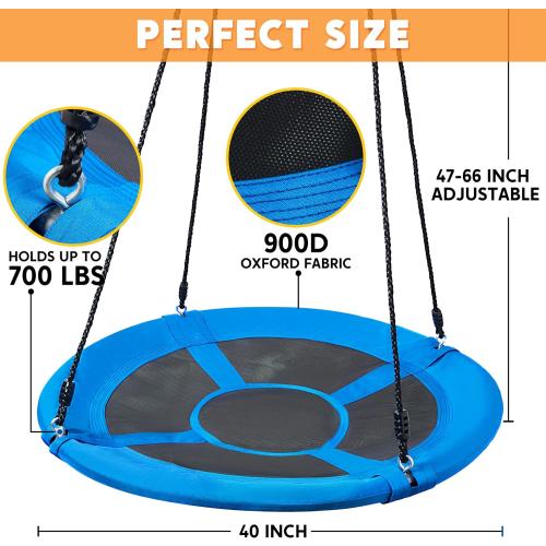 TURFEE 40 inch Saucer Tree Swing 900Lb Weight Capacity, Waterproof Swing Seat for Kids Outdoor with Hanging Straps Playground Outdoor Backyard(Blue)