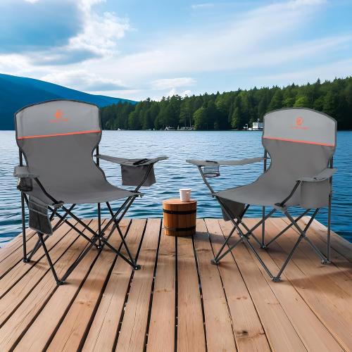 ALPHA CAMP Camping Chairs 350LBS Capacity, Heavy Duty Folding Chair with 4-Can Cooler Bag, Portable Outdoor Chair with Cup Holder for Adults, Collapsible for Tailgating, Beach, Fishing