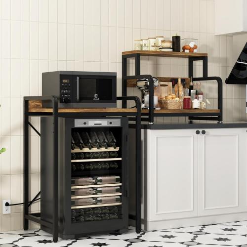 Size 4- Tier Mini Fridge Stand Shelf with Power Outlet, Double-Purpose Rack, Mini Fridge & Microwave Oven Stand Table, Bar Cabinet, Free Standing Shelf for Office, Kitchen, Home.