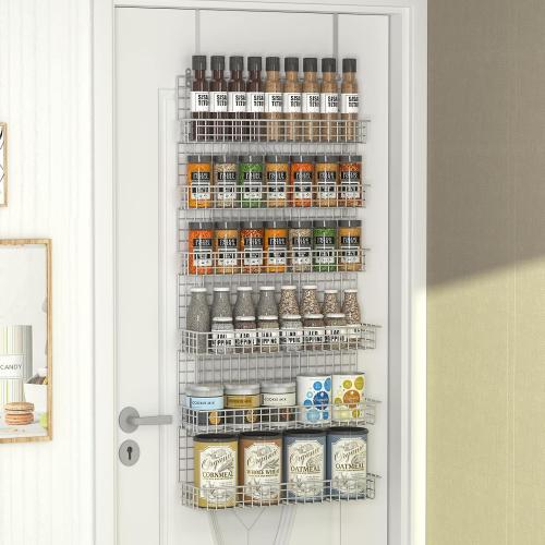 Size 6 tier Color Silver Spice Rack Organizer 6-Tier Wall Mounted & Over the Door Spice Racks for Kitchen Pantry Bathroom,Two Size, Large Capacity, Silver