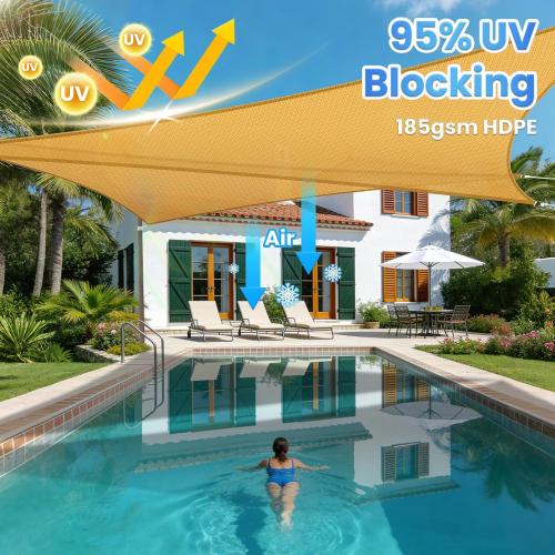 StorageTastic Triangle Sun Shade Sail - 16' x 16' x 16', UV Block Awnings for Patio Shade with Ropes Resist Wear, Tear & Fade, Breathable Sunshades for Outdoor Patio, Garden, Deck, Yard (Sand)