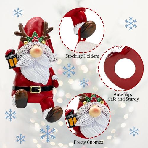 4 Pack Christmas Stocking Holders for Mantle, Gnome Stocking Hangers for Mantel, Christmas Stockings Hooks