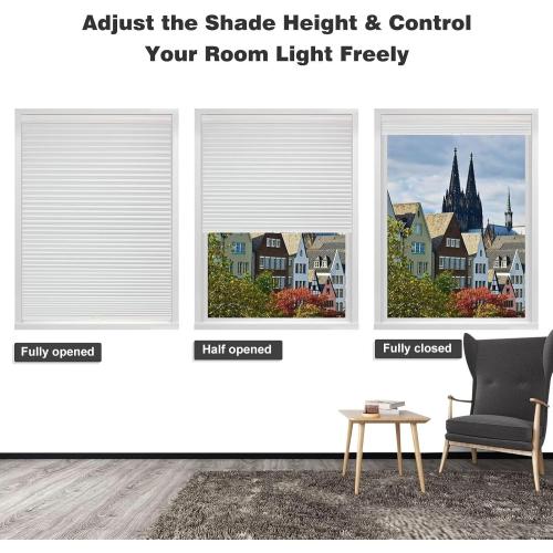 MYshade Blackout Cordless Cellular Shades Honeycomb Shade for Indoor Windows Room Darkening Blinds for Home Office Pull Down Window Shades Easy to Install 30 inch Wide, H36 Pleated Shade White