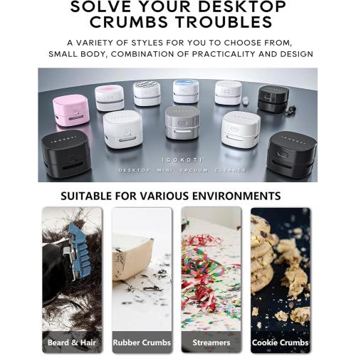 Desktop Vacuum Cleaner with Nozzle, Rechargeable Small Handheld Vacuum, Cordless Mini Desktop Countertop Sweeper for Keyboard Computer Dust Crumbs Piano, Detachable Design