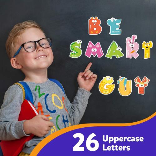 Coogam Magnetic Letters 26Pcs Jumbo ABC Alphabet Colorful Animal Shape Large Uppercase Fridge Magnets Educational Toy Set Learning Spelling Games for Kids 3 4 5 Years Old