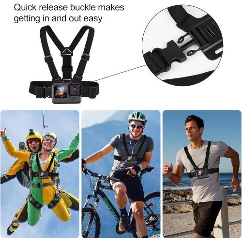 3 in 1 Accessories Set for GoPro Hero 13 12 11 10 9 8 7 6 5 4 3 Black, Chest Mount Harness/Head Strap Mount/ 360°Rotating Wrist Strap, Adjustable Flexible Accessories Kit
