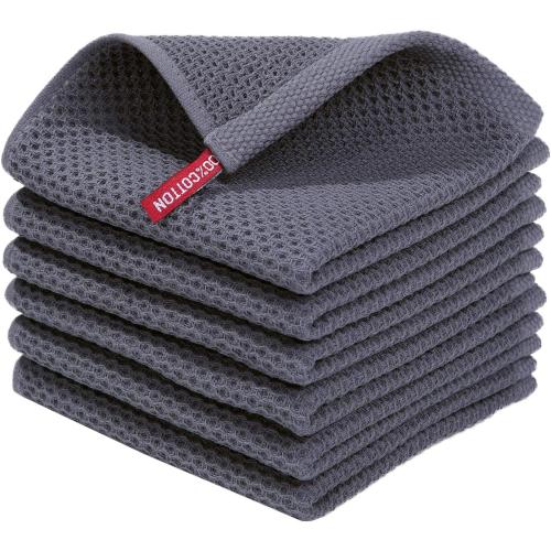 Homaxy 100% Cotton Waffle Weave Kitchen Dish Cloths, Ultra Soft Absorbent Quick Drying Dish Towels, 12 x 12 Inches, 6-Pack, Dark Grey