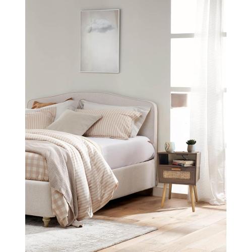 Nightstand with Charging Station, Rattan Side Table Small Wood End Table for Living Room, Bedroom, Mid Century Modern Nightstand, Easy Assembly (Natural) (Set to of 2)