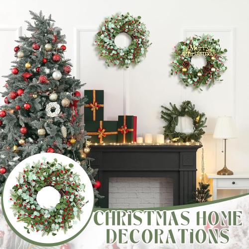 Zeyune 4 Pcs Christmas DIY Green Wreath 14 Inch Artificial Christmas Wreaths Faux Plain Wreaths for Decorating Front Door Window Room Farmhouse Xmas Party Indoor Outdoor (Chic Style)