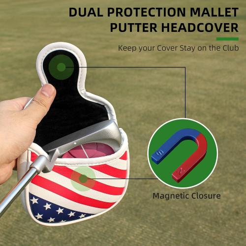 Golf Club Head Covers,4pcs or 1pc USA Golf Head Covers for Woods and Driver Fairway Hybrid - PU Leather Mallet Blade Putter for Men Women Golf Enthusiast