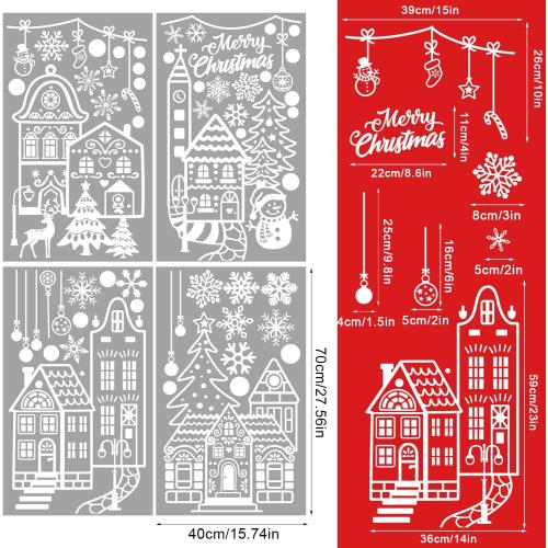 Large Christmas Window Clings, Xmas Window Stickers White House Snowflakes Reindeer Decals for Winter Glass Christmas Window Decoration