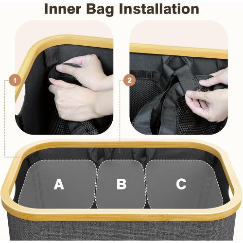 Hampers for Laundry Basket with Lid, 160L Extra Large 3 Section Clothes Divided Organizer for Bedroom, Laundry Room, Dirty Clothing Hamper, Black