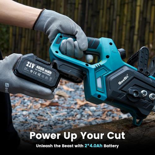 Size 12inch Color Blue  Electric Chainsaw Cordless 12-inch, Handheld Chain Saws with 2 x 4.0Ah Batteries, Tree Saw with Tool-free Chain Tension, Auto Oiling for Wood Cutting Trimming Branch