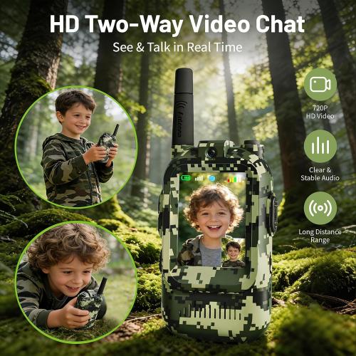 Walkie Talkie for Kids with Video: 2 Pack Rechargeable Toddler Toys with HD Camera & Voice Changer, Long Range Gift Toys for Boy & Girl Age 3-8 for Outdoor Play, Camping, 500m Range