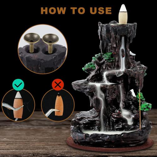 SPACEKEEPER Incense Burner, Backflow Incense Holder 2 Sides Waterfall Incense Burnier with 120 Backflow Incense Cones, 30 Incense Sticks, Aromatcherapy Ornamen for Home