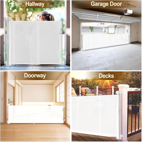 120 inch Retractable Baby Gates 34 inch Tall, Retractable Gate with Reinforced Strip Design to Prevent Crawling Through, 10 FT Extra Wide Retractable Dog Gate for Indoor/Outdoor