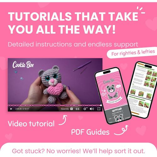 Cookie Box Original Crochet Kit for Beginners – Gift Set to Make Bear Ted Amigurumi Plushie – Easy DIY Crochet & Knitting Starter Kit with Video and PDF Tutorials