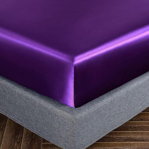 Homiest Purple Satin Fitted Sheet - Twin Size, Deep Pocket, Luxury & Ultra Soft Bedding