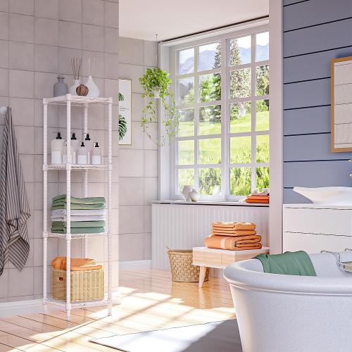 480 lbs Storage Shelves 4 Tier Shelving Units for Storage, Wire Shelving Unit for Closet, Adjustable Shelves for Bathroom Steel Organizer Wire Rack, White 11.8 D x 11.8 W x 47.3 H