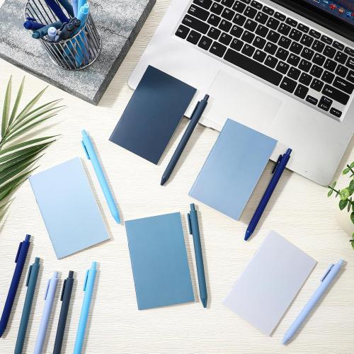 Mini Notebooks with Ballpoint Pens Bulk, 20 Set, Blue Series Colors