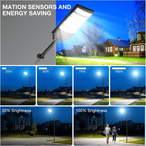 Solar Street Light Outdoor Waterproof,8000W Solar Powered Parking Lot Lights Large Street Light Dusk to Dawn with Motion Sensor, LED Flood Light Wide Angle Lamp for Patio and Parkling Lot-1Pack