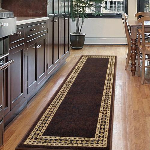 Antep Rugs Alfombras Modern Bordered 2x7 Non-Skid (Non-Slip) Low Profile Pile Rubber Backing Indoor Area Runner Rugs (Brown Beige, 2' x 7')