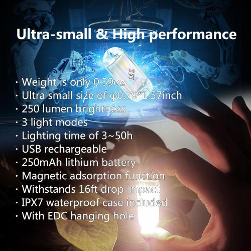 USB Mini LED Lantern, 1 Pack Waterproof EDC Keychain LED Flashlight for Camping, Type-C Rechargeable Battery Small Stick Lamp Puck Dog Collar Torch Light (Warm White Red)