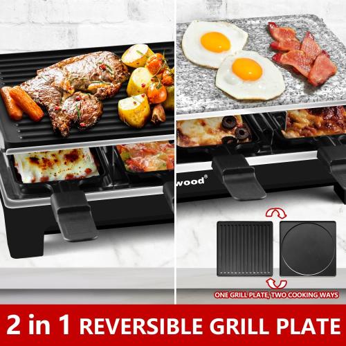 Raclette Table Grill, Techwood Electric Indoor Grill Korean BBQ Grill, Removable 2-in-1 Non-Stick Grill Plate, 1500W Fast Heating with 8 Cheese Melt Pans, Ideal for Parties and Family Fun