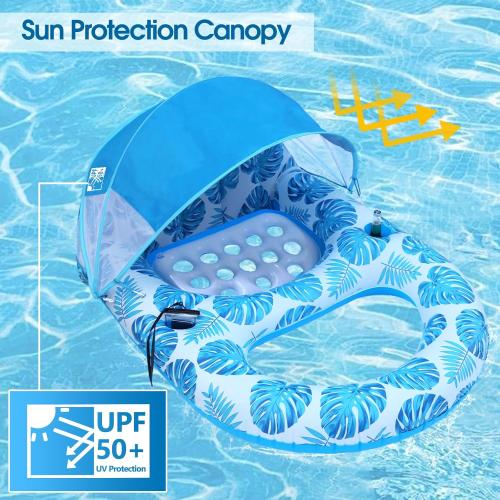 Pool Lounge Float with Canopy UPF50 ,Extra Large Pool Floats for Adults Heavy Duty,Inflatable Lounger Float with Cup Holder & Backrest,Footrest