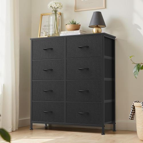 Sweetcrispy 8 Drawer Dresser with Fabric Bins Fabric Storage Tower Organizer for Bedroom Closet Hallway Entryway Tall Chest of Drawers with Steel Frame Wood Top Easy Pull Handles,Black