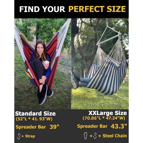 ADVOKAIR Hammock Chair Hanging Chair Rope Swing XXL - Max 500lbs, 70in Large Hammock Swing Chair -Portable Steel Spreader Bar with Anti-Slip Rings-Roomy & Strong