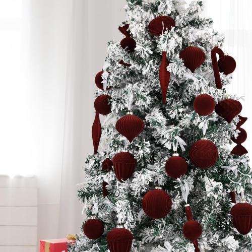 Velvet Ornaments for Christmas Tree Decorations - Brown Flocked Christmas Ornament Set for Winter Holiday Decor - Shatterproof Xmas Balls Ornaments Bulk - Pack of 24
