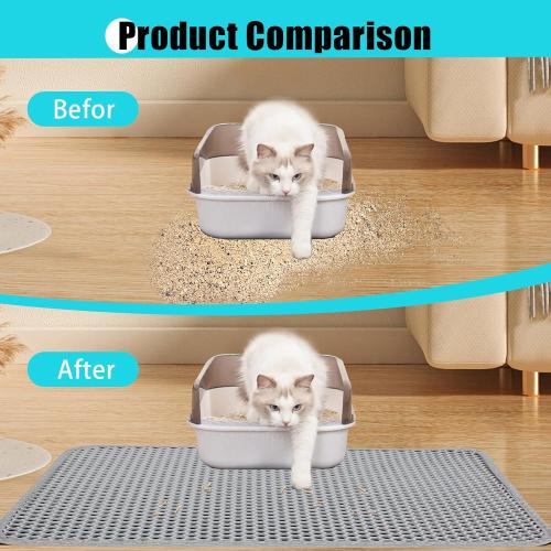 Cat Litter Mat, Kitty Litter Collector, Double Layered Honeycomb Design Waterproof, Anti Urine, Anti Slip, Easy to Clean, Limit Garbage (30x24, Grey)